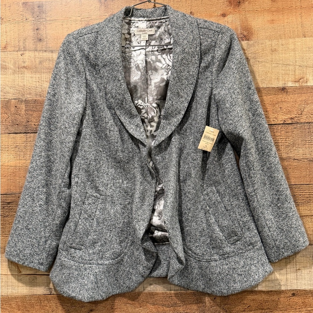 New With Tags Coldwater Creek Tweed Charcoal Blazer Jacket Size Medium (10/12)